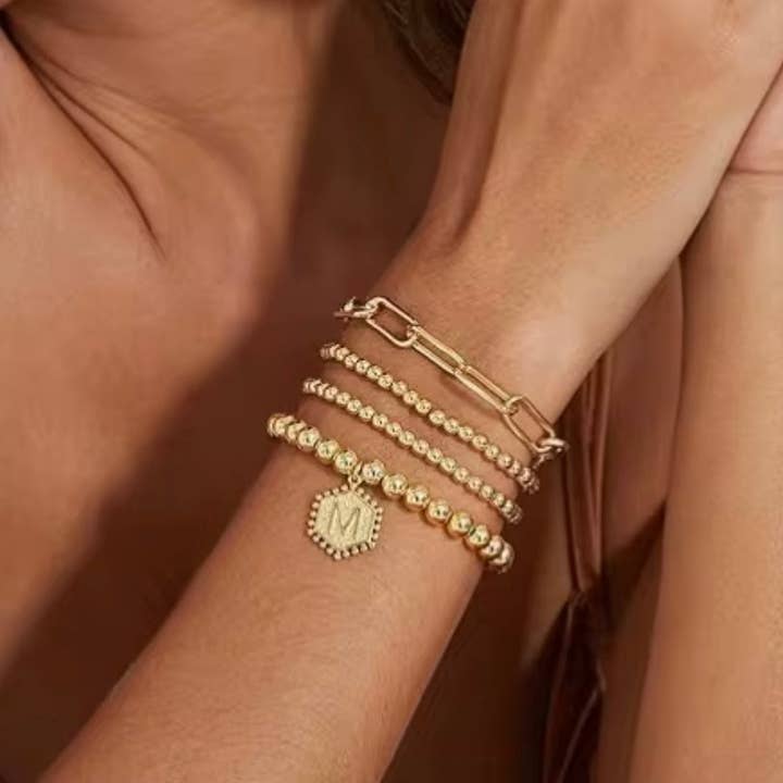 Classic Initial Bracelet - Set of 4 - Waterproof Non-Tarnish Beaded for wholesale by Curated By Suarez