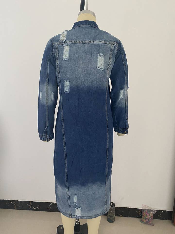 DarkBlue Denim jacket washed and worn vintage slim trench coat for wholesale on Faire