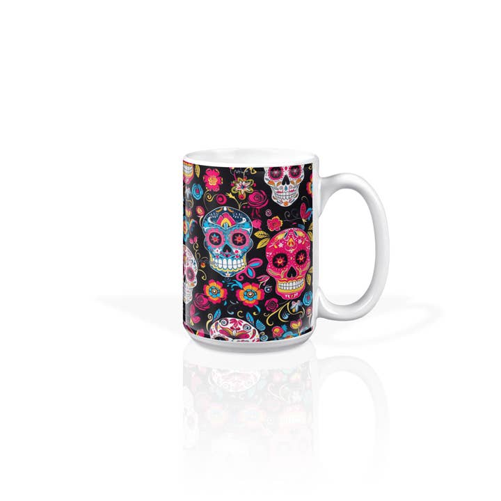 Seasons Spirit - Wholesale Coffee Mug - Day of the Dead Sugar Skulls - Ceramic 15oz Mug White5