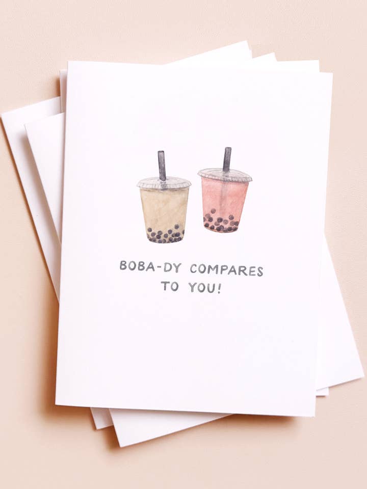 Boba-dy Compares — Asian Food Pun Love Card for wholesale by Amy Zhang
