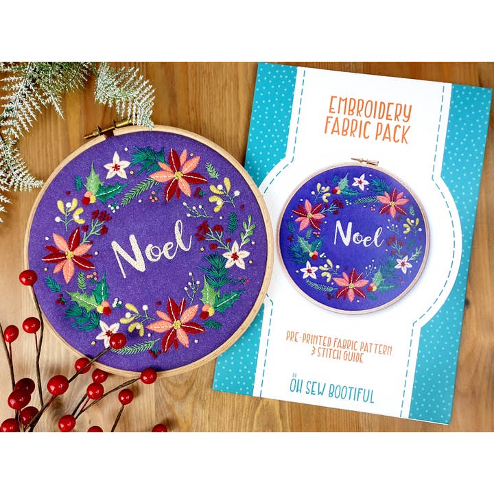 Christmas Wreath Noel Embroidery Pattern Fabric Pack for wholesale by Oh Sew Bootiful