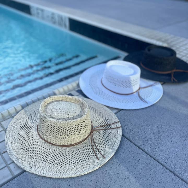 Love and Thyme - Wholesale Straw Hat - Women's - Summer Wide Brim PeekaBoo Weave Gambler Straw Hat