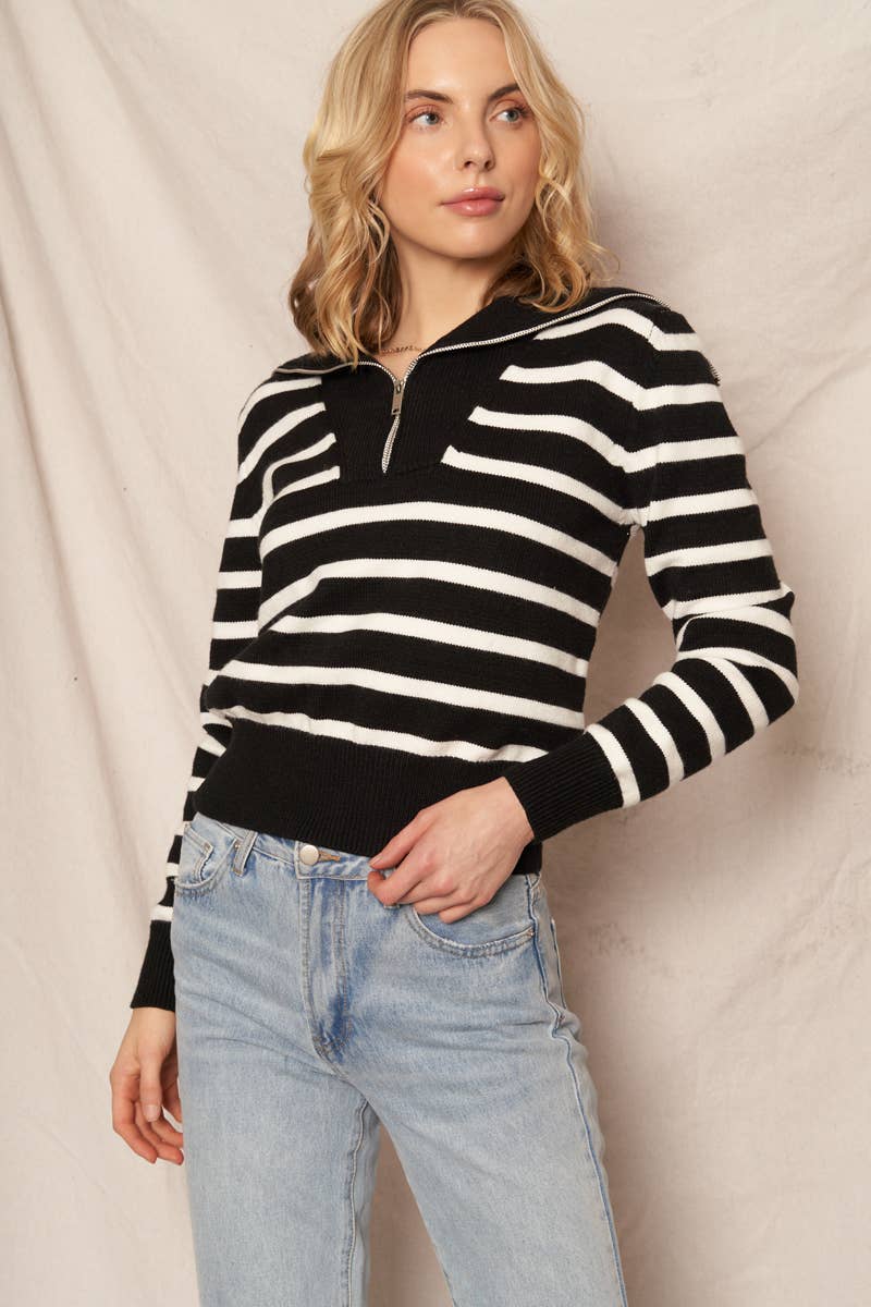 En Crème - Vente Pull en maille – femme - Pull rayé à col marin13