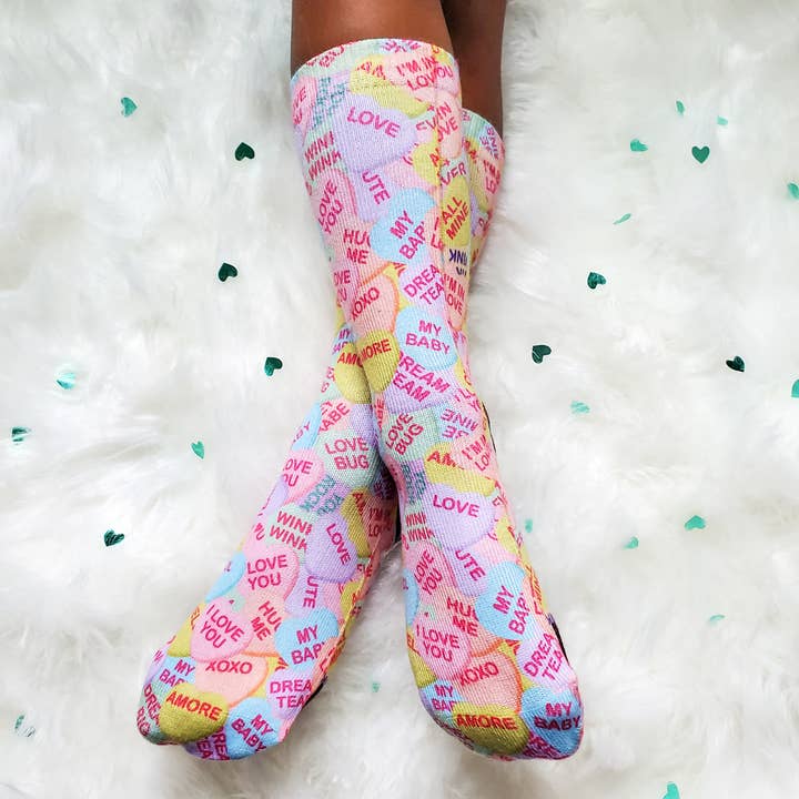 Candy Hearts Socks, Comfort and Casual, Toddler to Adult for wholesale by Dapper Xpressions