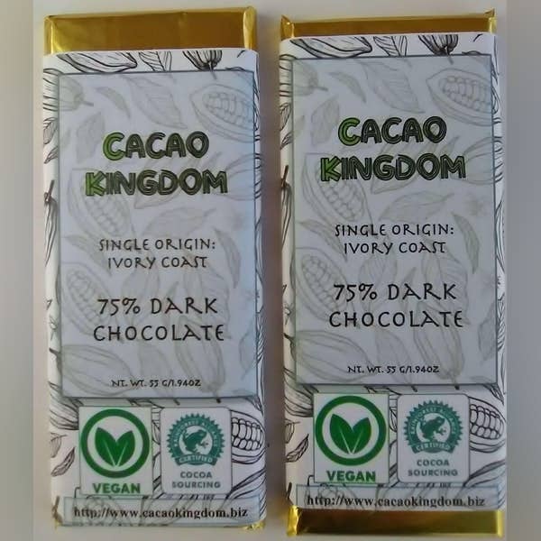 75% Single Origin Dark Chocolate, Ivory Coast for wholesale by Cacao Kingdom, LLC