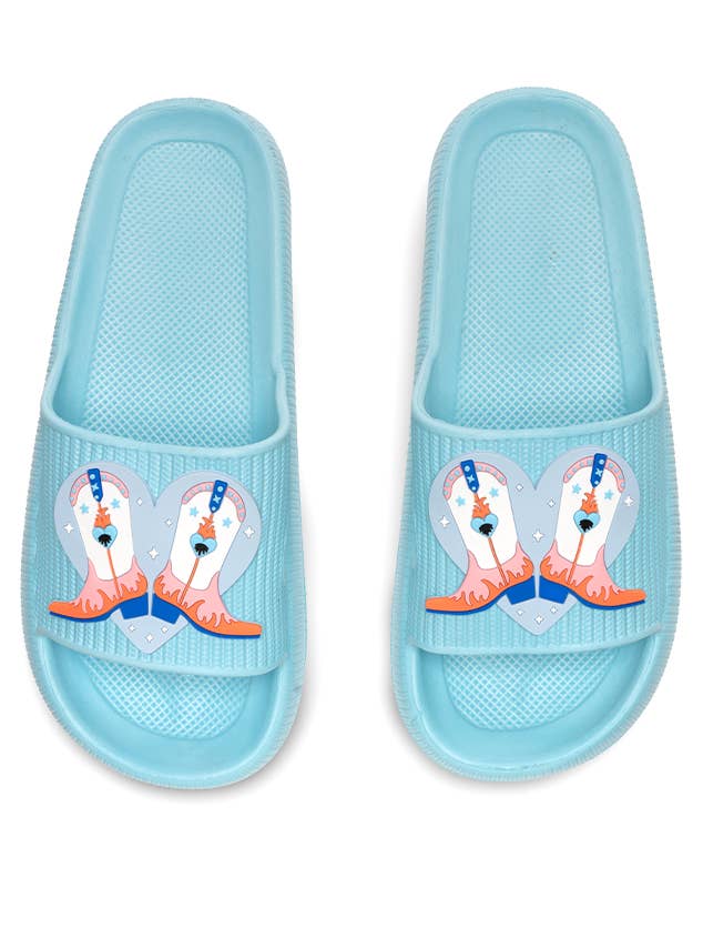 Quick Dry Pool Slide Sandals - Cowgirl Boots - Teal for wholesale by Living Royal