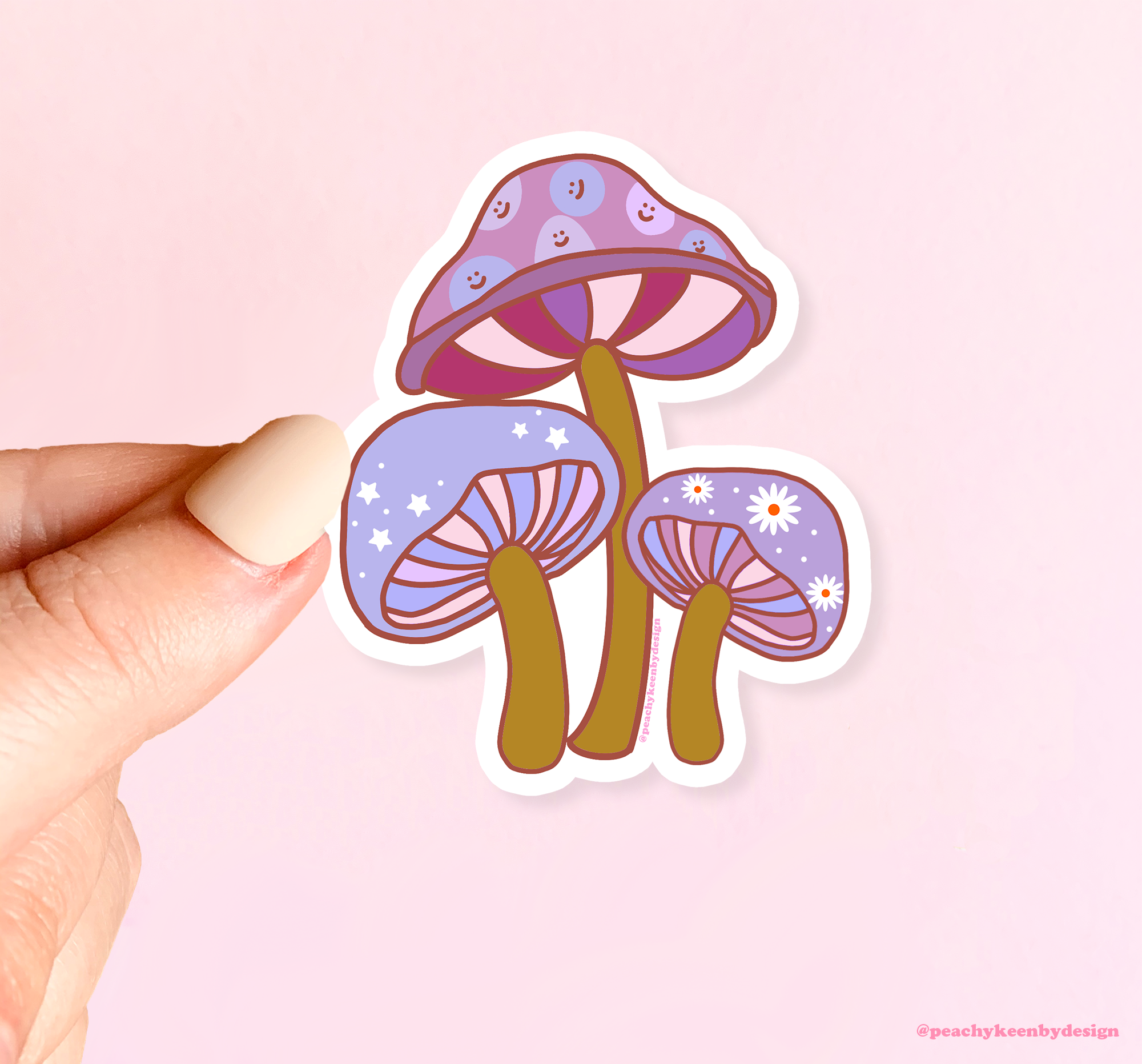 Peachy Keen by Design Co - Wholesale Sticker - STICKER Retro Mushroom Red or Purple1