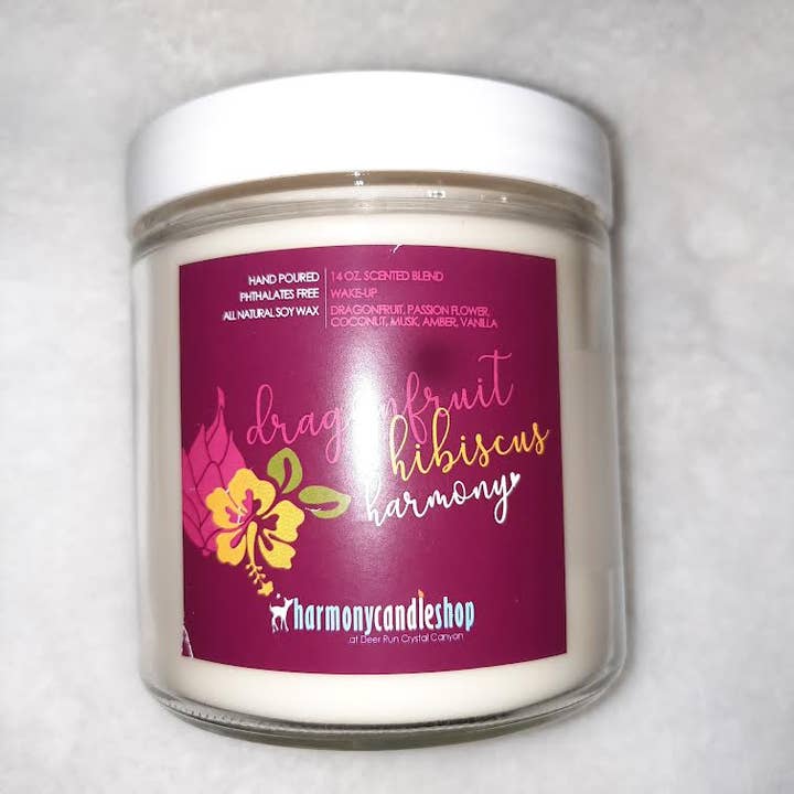 Dragonfruit Hibiscus Harmony 16 oz. handmade soy candle for wholesale by Deer Run Heart and Home
