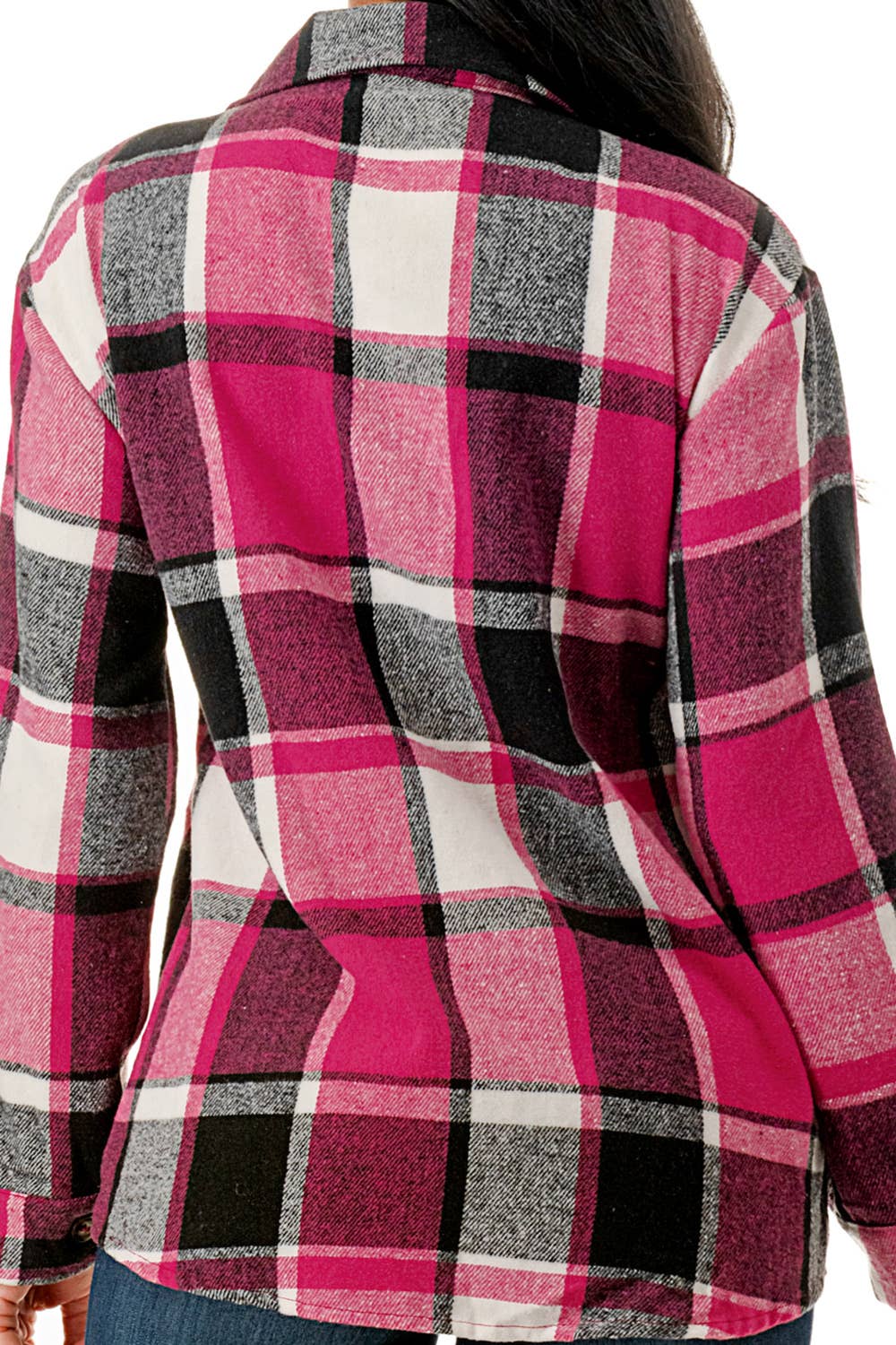 Color 5 - Vendita all'ingrosso Giacca a camicia - Donna - Camicia oversize in flanella scozzese rosa con tasche6