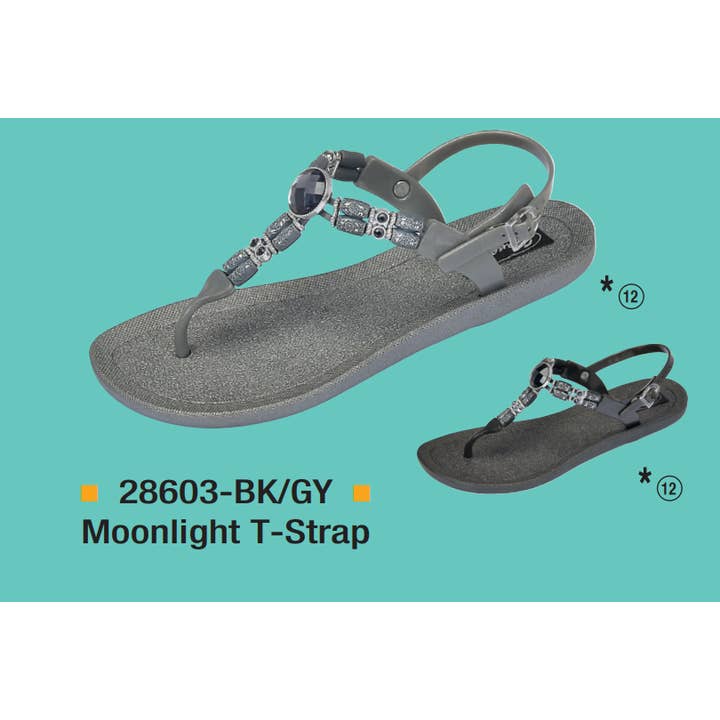 Moonlight T-Riemen, 6-11, Bk/GY für den Großhandel von Grandco Sandals