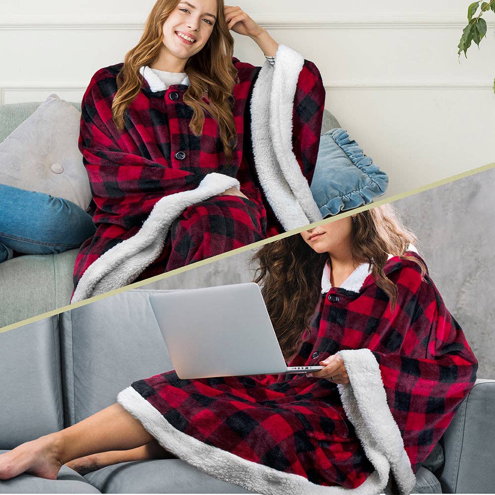 Pavilia – wholesale Poncho – Women's – Angel Wrap Hoodie Sherpa Poncho Blanket94