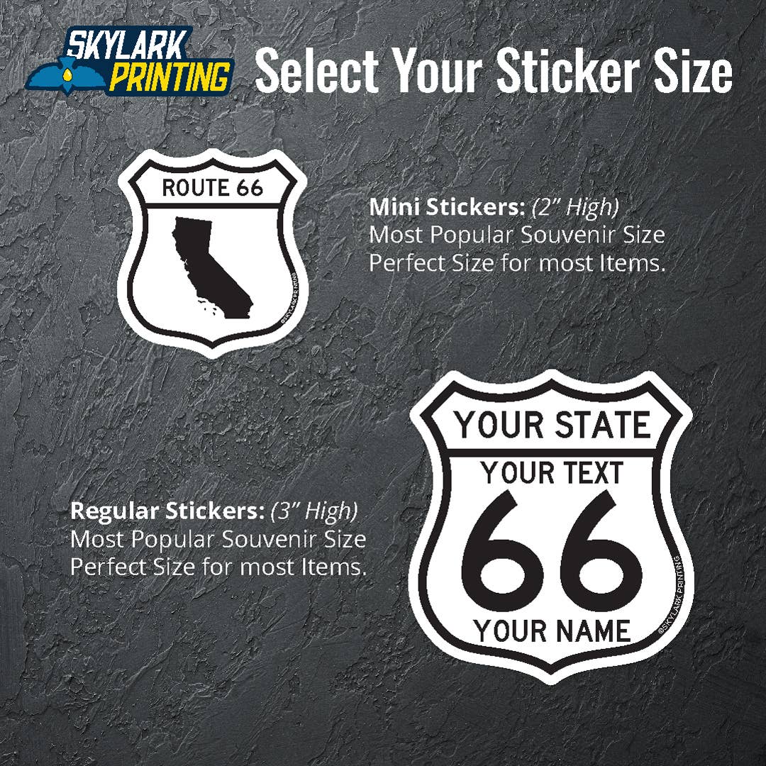 Skylark Printing - Wholesale Sticker - Custom Route  66 Souvenir Sticker  with Your City or State1