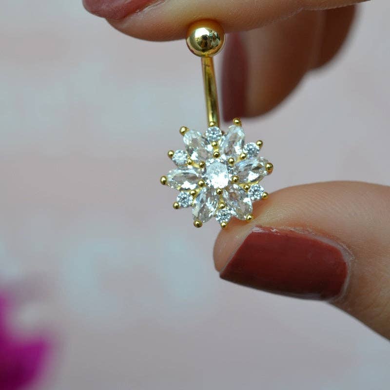 StockJWL - Wholesale Belly Ring - Lotus Flower Navel Piercing, Belly Button Ring, Belly Button Piercing, Curved Barbell, Belly Piercing, Belly Bar, Belly Ring, Purple2