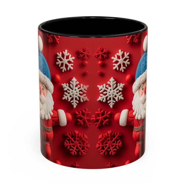 Santa Claus Pattern Mug | Red Snowflakes Christmas Coffee Cup for wholesale by Le Paperie Co