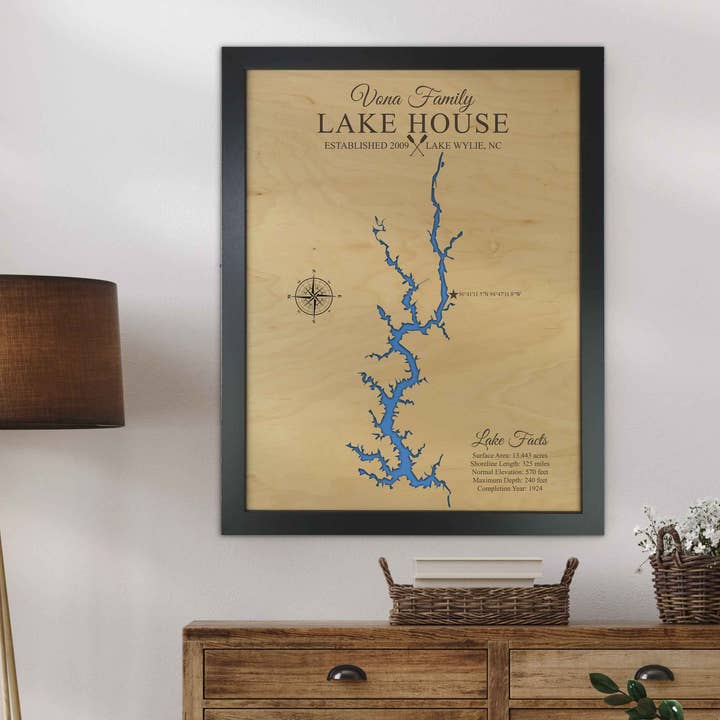Waypoint Maps - Wholesale Map - Lake House Gift - Custom Wood Lake Map of ANY LAKE OR RIVER