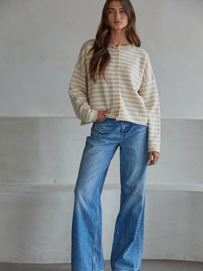 By Together - Wholesale Knit Sweater - Women's - W2537 | Knit Polyester Acrylic Striped Sweater Cardigan 4