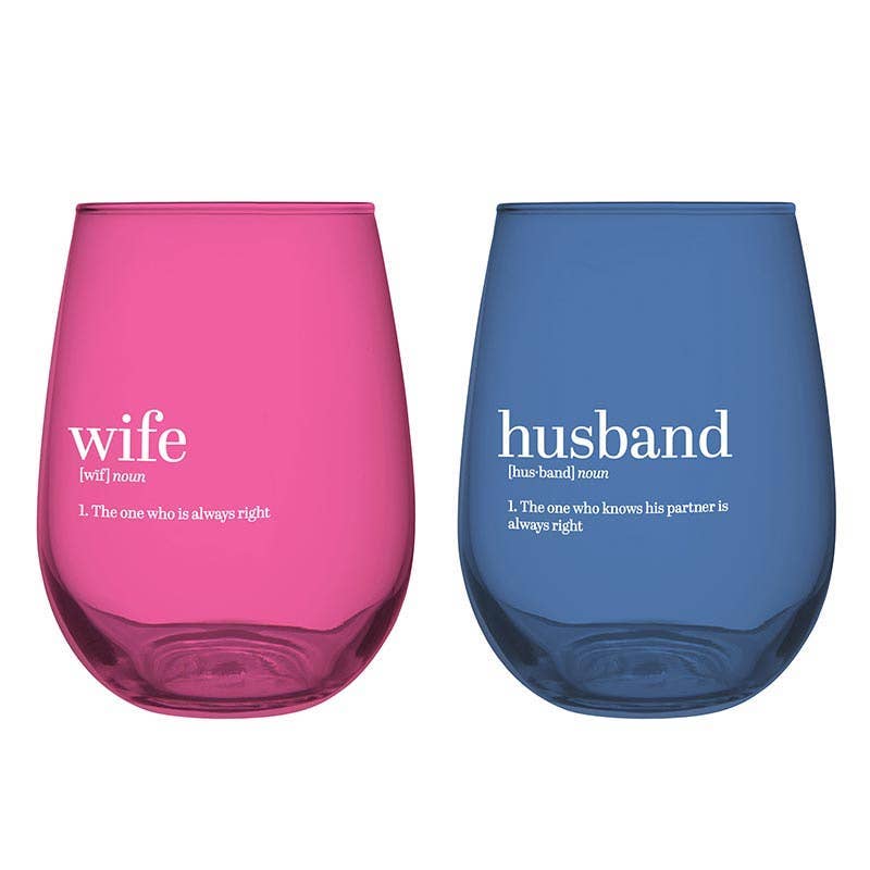 Angle - Wholesale Wine Glass - Stemless Wine Glass Set - Husband/Wife - Set of 20