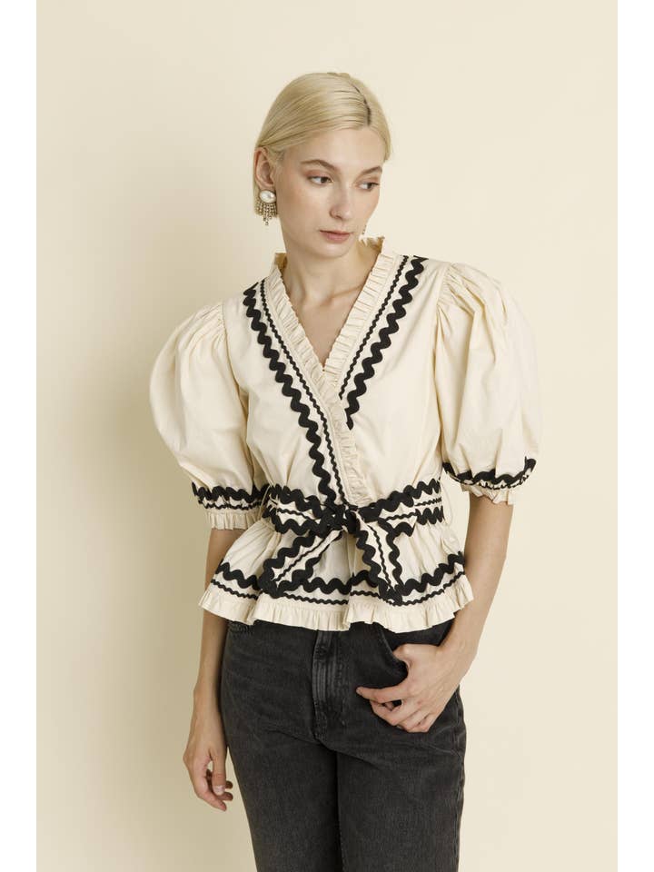 Aureum - Wholesale Blouse - Women's - AT1832 - RIC RAC TRIM PEPLUM BLOUSE