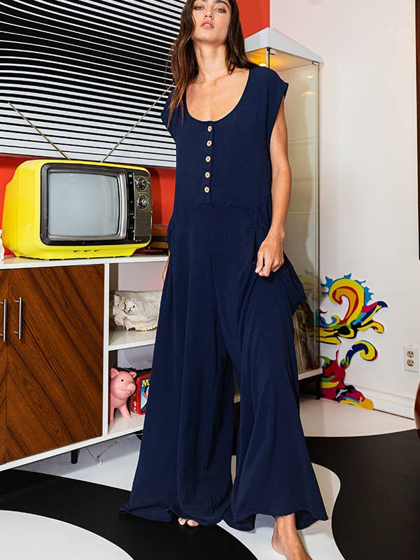 BUCKETLIST OUTLET - Wholesale Jumpsuit - Women's - R5277 OUTLET SALE Scoop Neck Wide Leg Solid Jumpsuit17