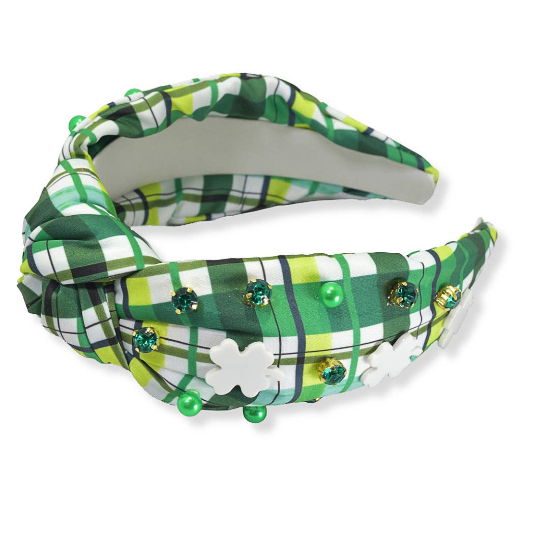 Green Clover Rhinestone Knotted Headband - Acrylic for wholesale on Faire0