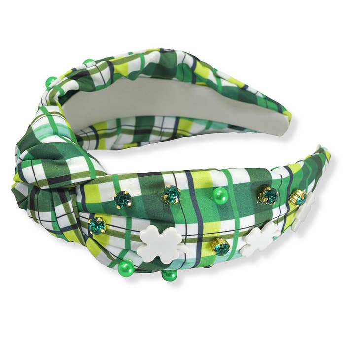 Green Clover Rhinestone Knotted Headband - Acrylic for wholesale on Faire