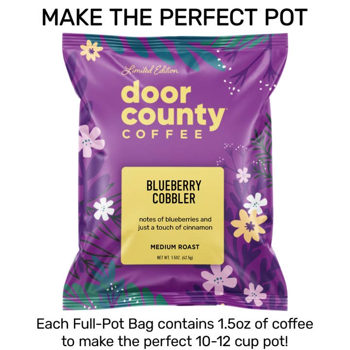 Door County Coffee - Wholesale Ground Coffee - Blueberry Cobbler SPRING Flavored Coffee, 1.5oz, 6 pack2