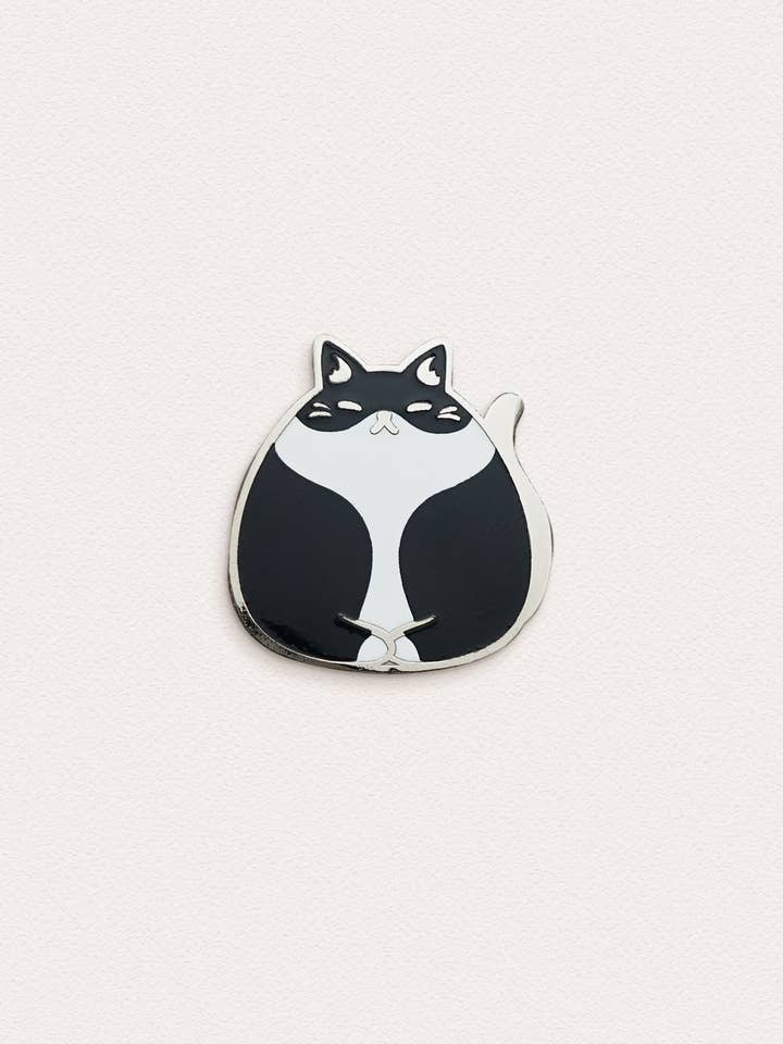 Tuxedo Cat Pin - Sleepy Kitty for wholesale by Ivycdraws