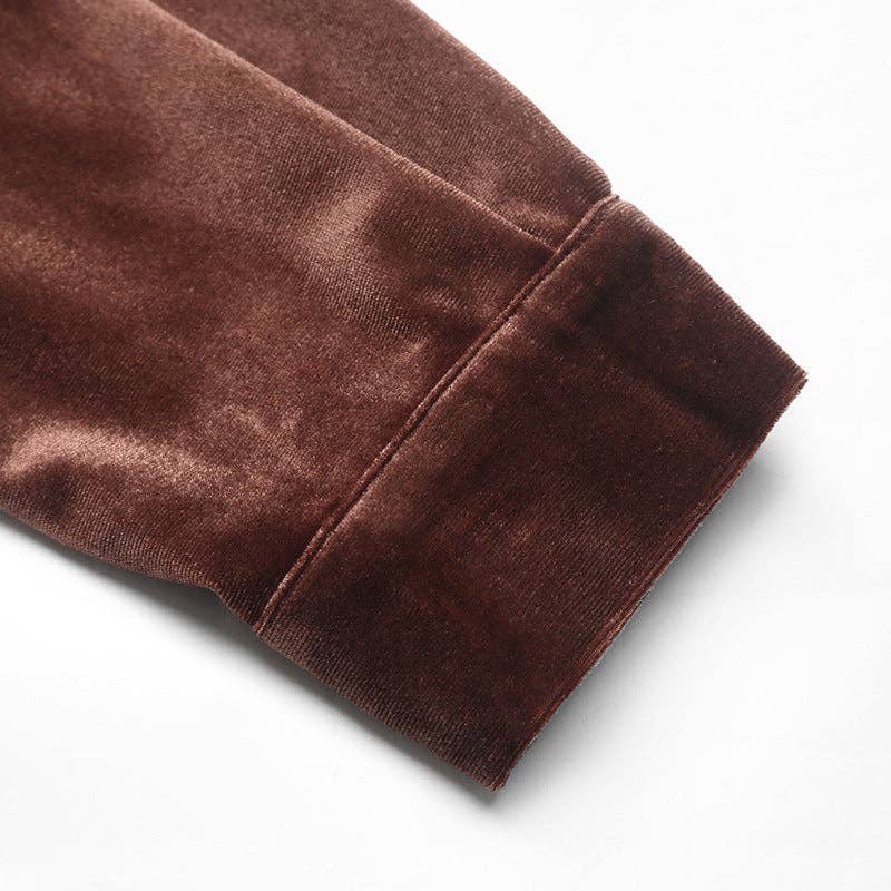 Suhkasana - Wholesale Button Down Shirt - Women's - Solid Velvet Button-Up Lantern Sleeve Collared Blouse25