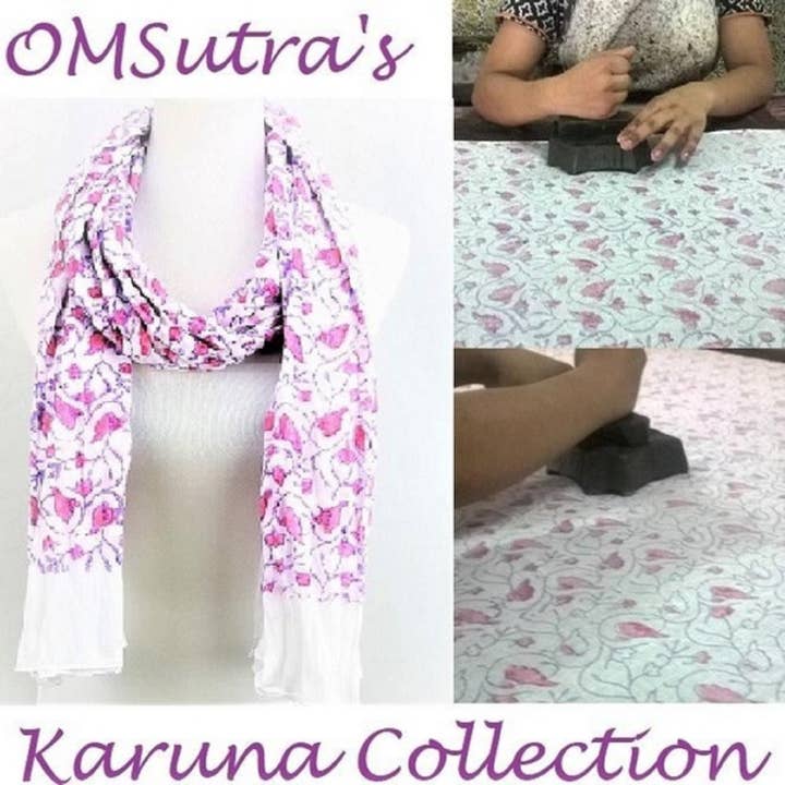 Karuna Boho Hand block printed floral Cotton Scarves for wholesale by OMSutra