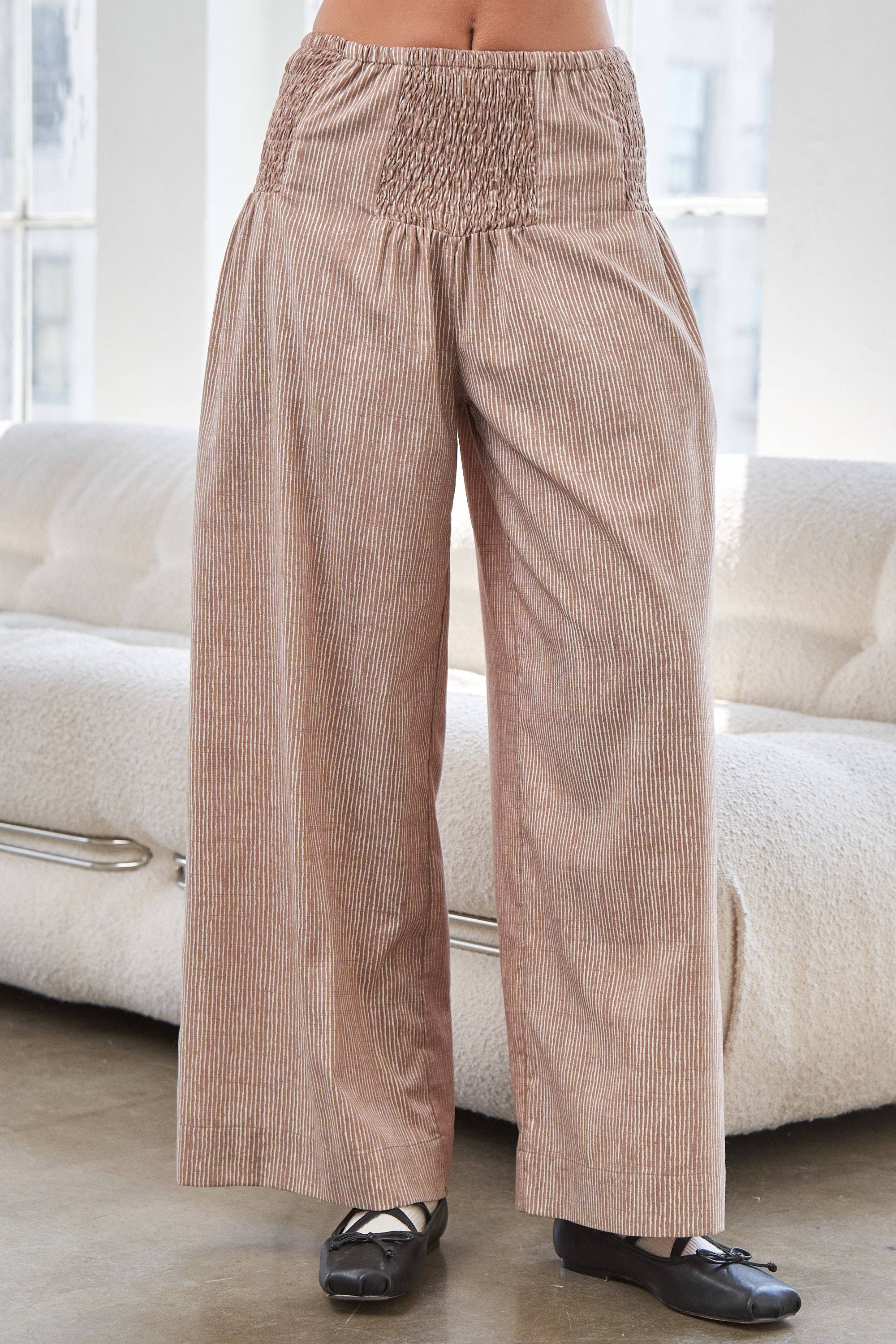 CANDESCENT - Wholesale Pants - Women's - Striped Wide Leg Smocked Pants (Matching Set)17