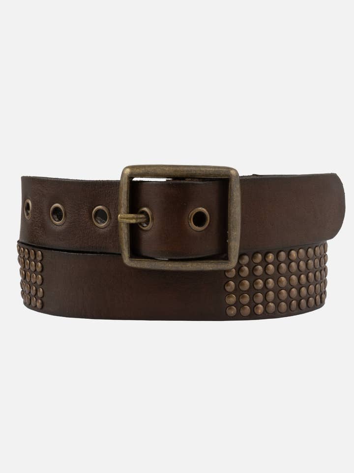 Conrad | Ceinture à clous en cuir à boucle rectangulaire pour la vente par Amsterdam Heritage Leather Belts, Bags, Jackets & Apparel