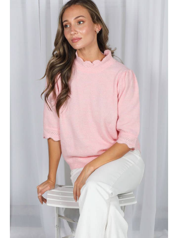 Vine & Love - Wholesale Knit Sweater - Women's - Scalloped Edge Detailing Soft Cozy Knitted Sweater VT827319