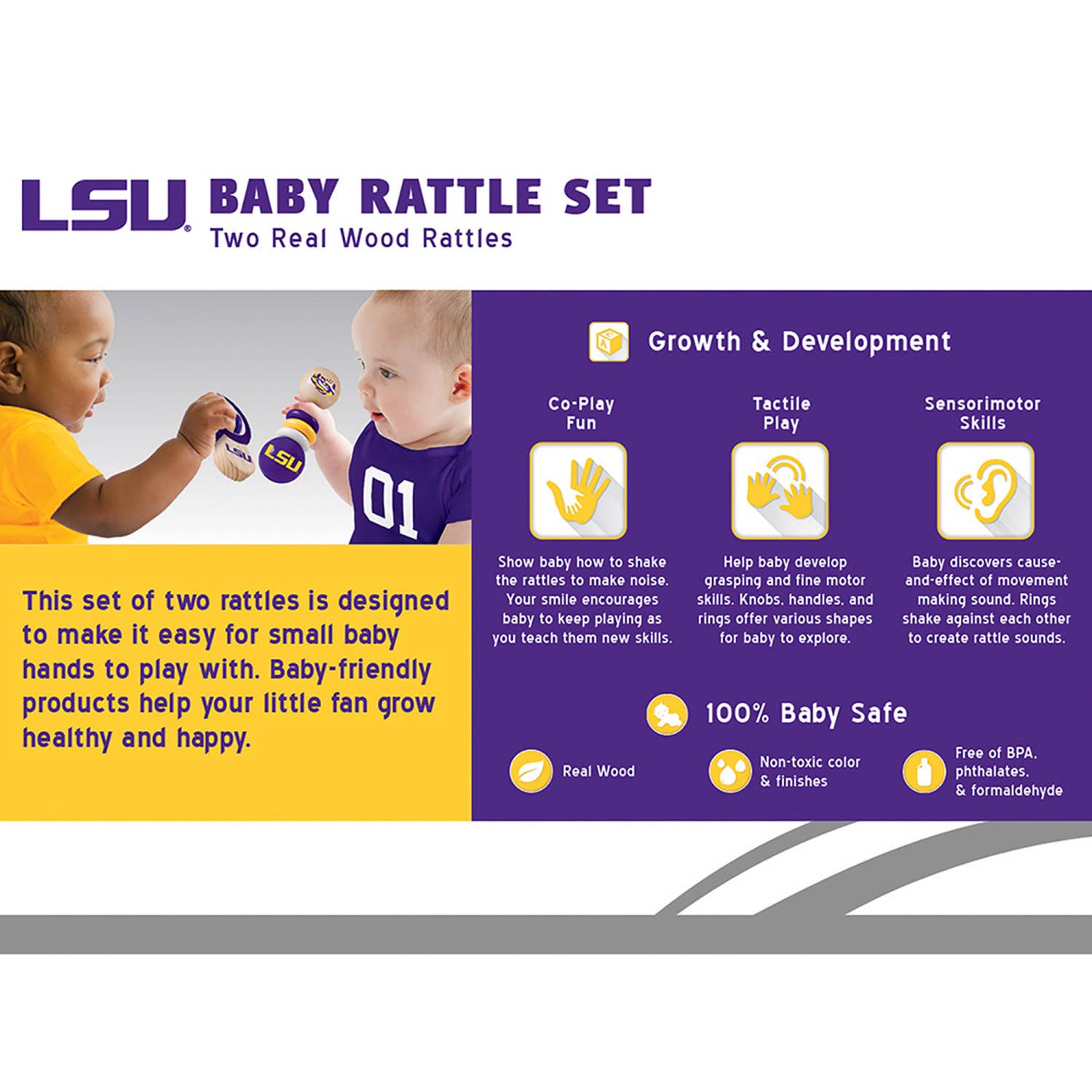 Masterpieces Puzzles - Wholesale Handheld Rattle - Baby - LSU Tigers - Baby Rattles 2-Pack2
