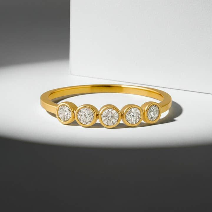 Triple C Diamonds - Wholesale Multi-stone ring - Bezel Setting 14K Solid Gold 5 Diamond Ring for Everyday Wear