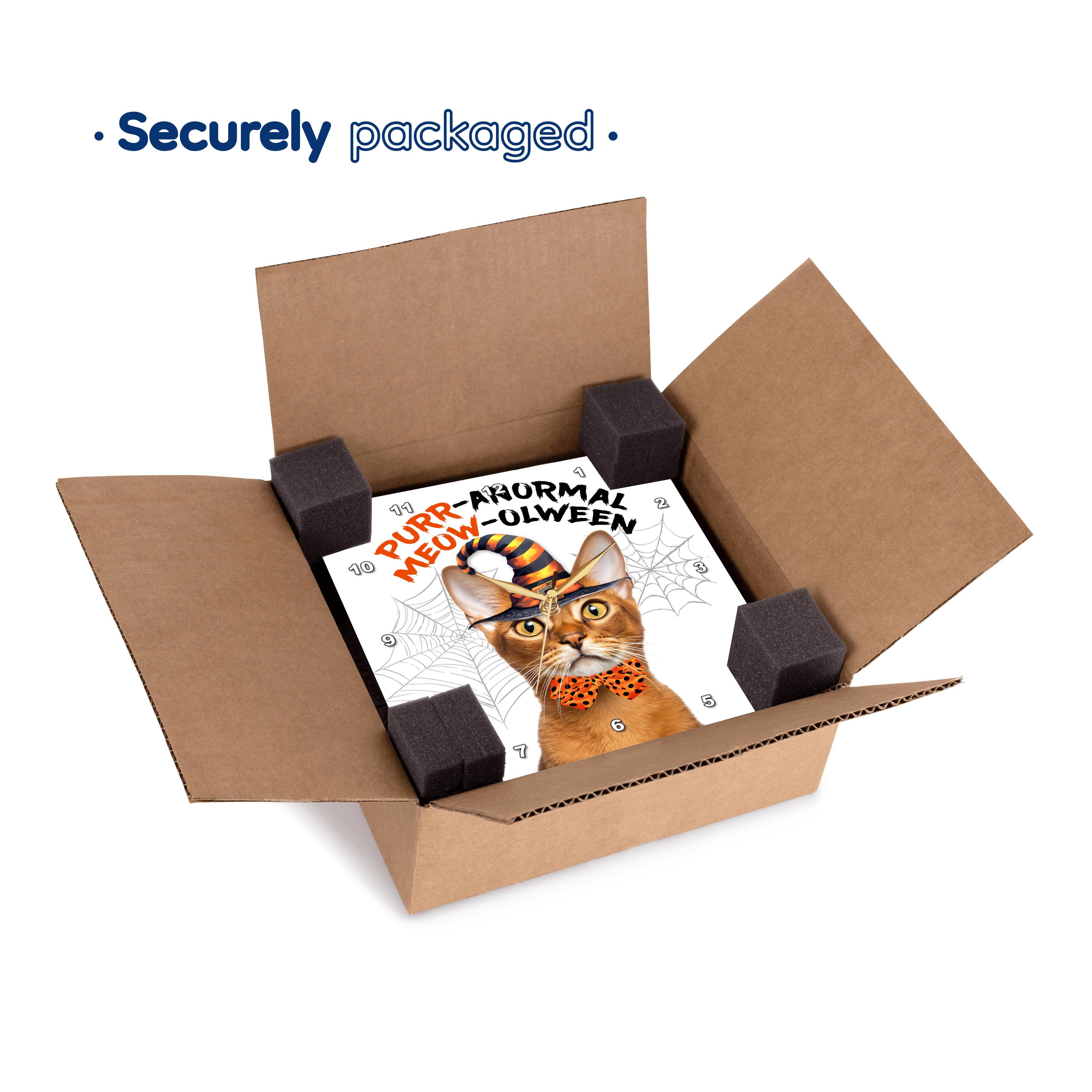 3dRose - Wholesale Wall Clock - 3dRose, Cute Abyssinian Cat in a Wizard Hat with Cobwebs for Halloween, Wall Clock6