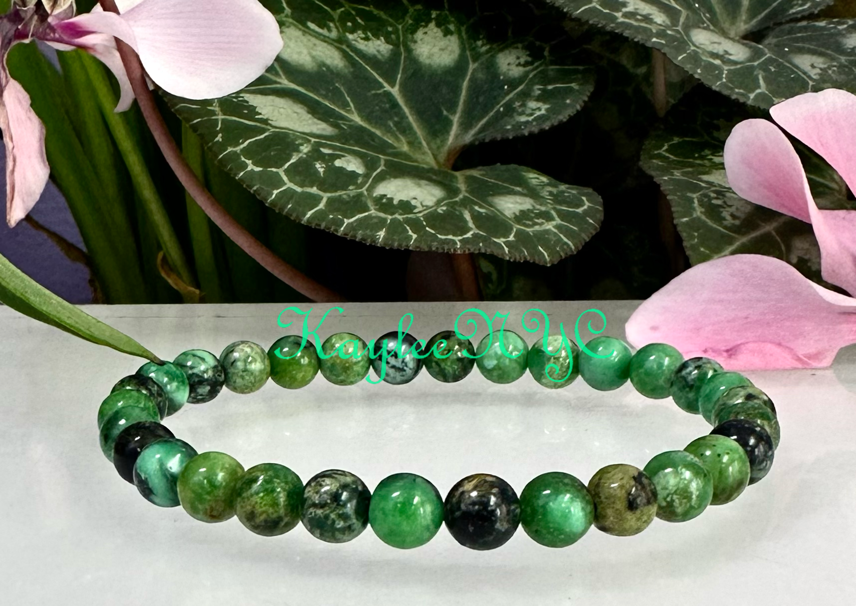 KayleeNYC - Wholesale Beaded Bracelet - 6mm Natural Variscite 7.5” Crystal Stretch Bracelet3