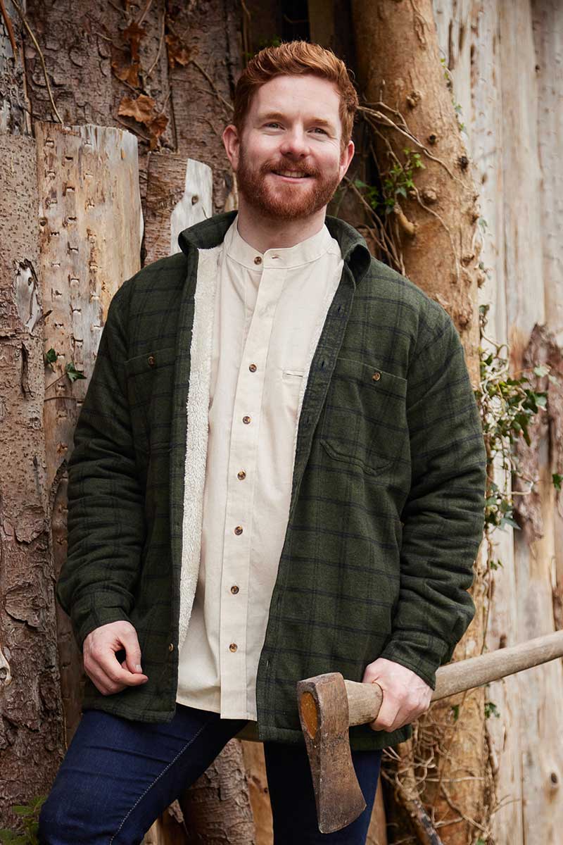 Lee Valley Ireland – Großhandel Hemd mit Button-down-Kragen – Unisex – Flanellhemd mit Fleecefutter und Kragen, Forest Green Karo - LV15