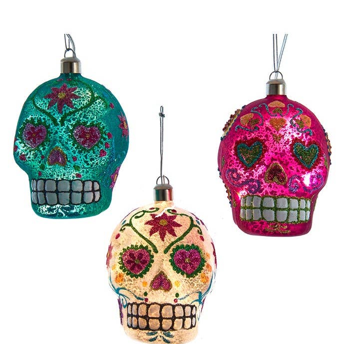 Kurt S. Adler, Inc. - Wholesale Ornament Set - 3.5"USB PRELIT DOD SKULL GLASS ORNAMENT 3A0