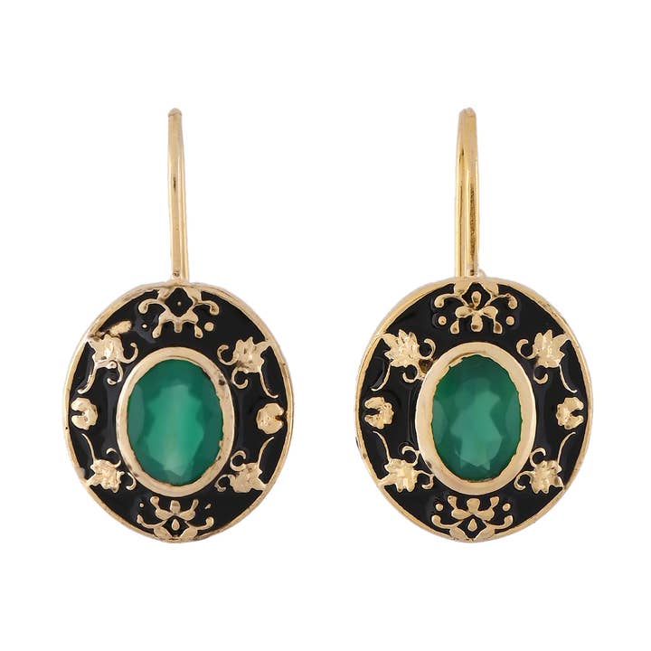 Pendiente de esmalte chapado en oro de ónix, accesorio para mujer, joyería, regalos para venta al por mayor de Misteerious Seed