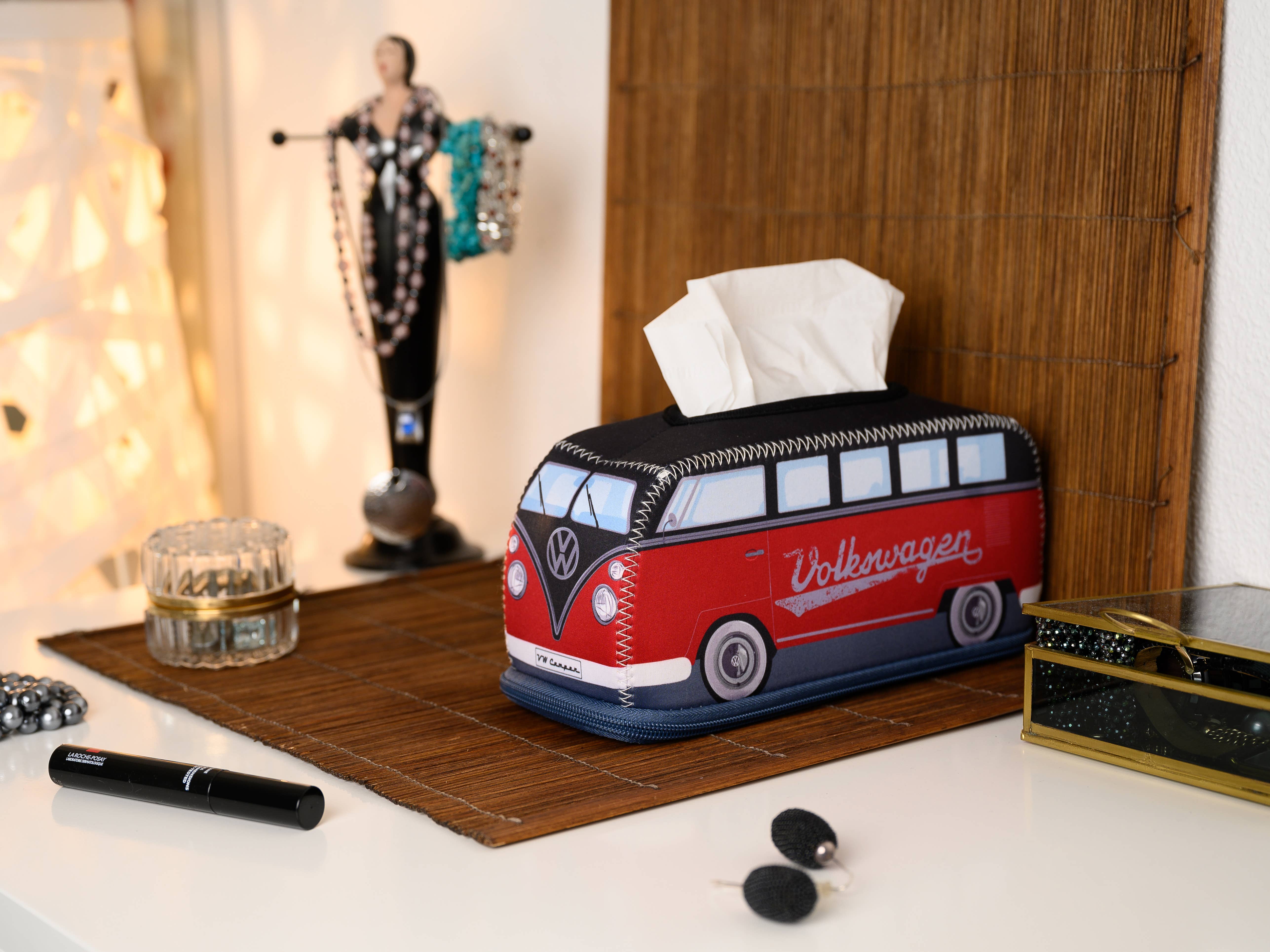 VW Collection by BRISA - Wholesale Tissue Box - VW T1 Bus Cosmetic Tissue Napkin Holder Dispenser - RD/BK6