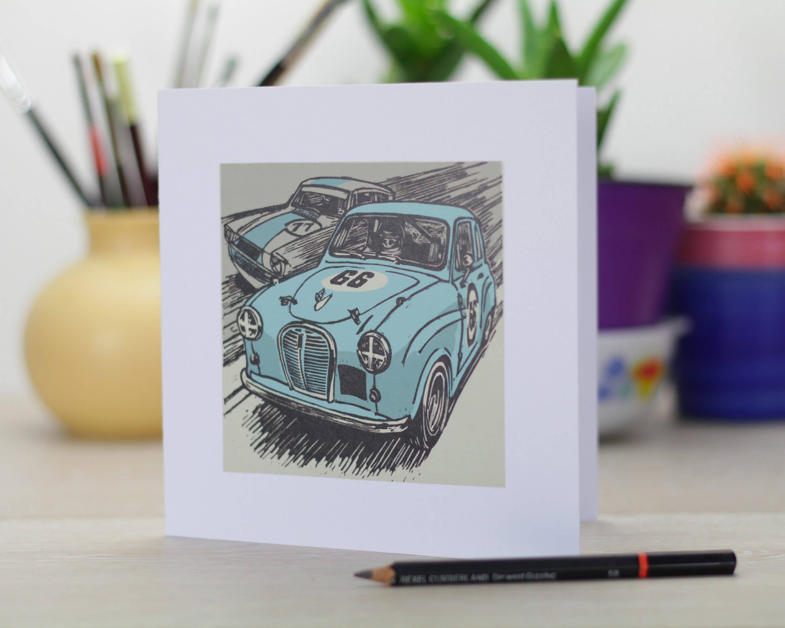 InkyCrow Art - Wholesale Everyday Greeting Card - Classic Racing Cars Greetings Card3
