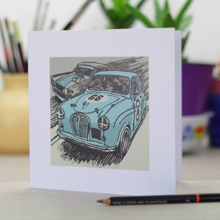 InkyCrow Art - Wholesale Everyday Greeting Card - Classic Racing Cars Greetings Card3