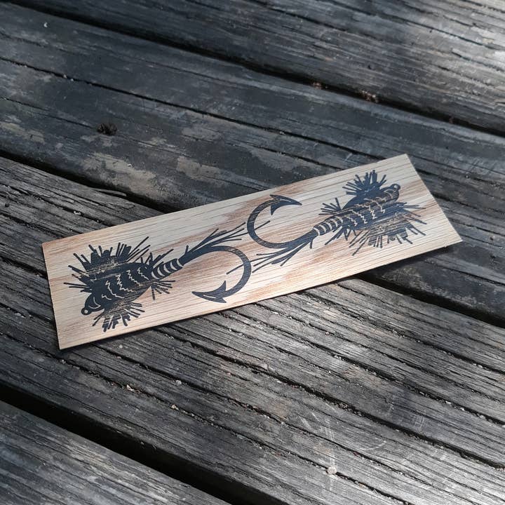 Fly Fishing Lure Wooden Letterpressed Bookmark for wholesale by Shuttle Press & Bindery