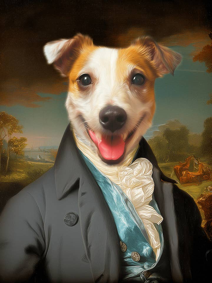 Gentleman Jack, le Jack Russell Terrier - Impression artistique d'animaux en vêtements historiques, œuvre 8"x10" pour la vente par Mowbi