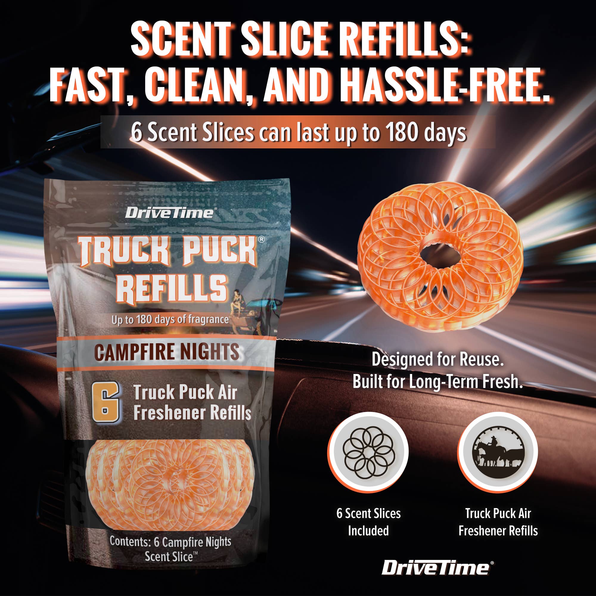 Belle Aroma® - Wholesale Car Freshener - Unisex - Truck Puck® Campfire Nights Refill (6-Pack)2