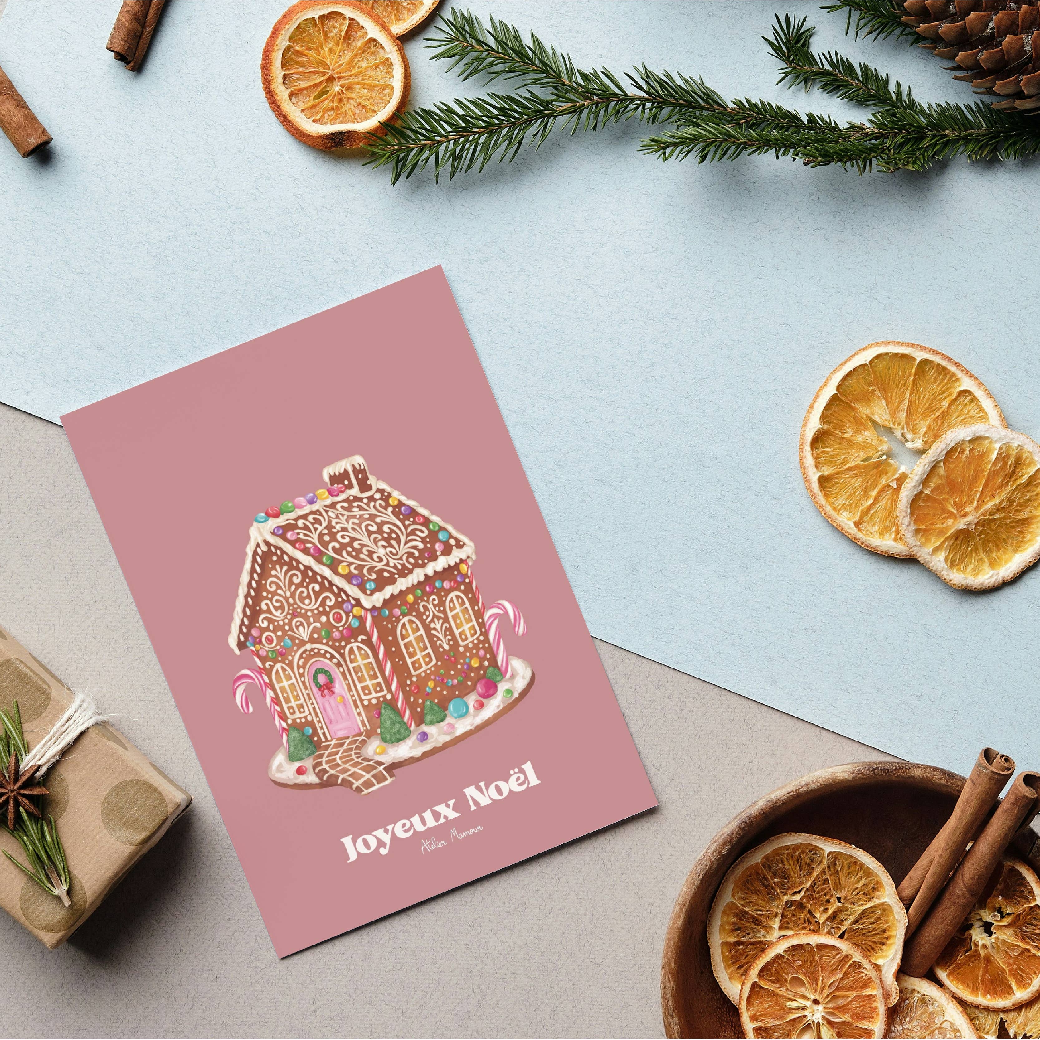 Atelier Mamour - Wholesale Christmas Card - " Merry Christmas - Old Rose Gingerbread "2