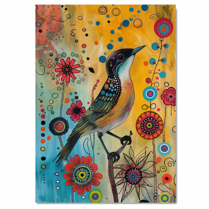 Colorful Bird with Blooms for Bright and Whimsical Canvas for wholesale by Art Paradise Studios