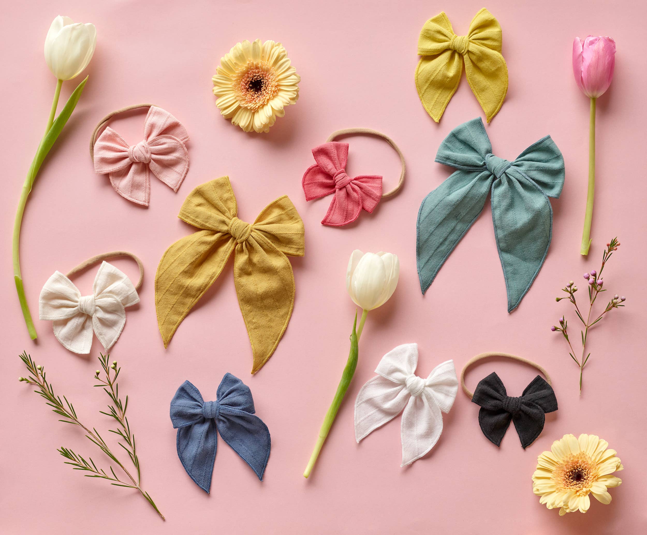 Little Poppy Co - Wholesale Hair Bow - Kids - Embroidered Stripe Claire Bow, Rose Pink8