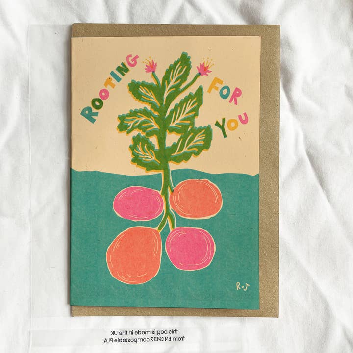 'Rooting for you' | Supportive | Cute | A6 Greetings Card for wholesale by Rebecca Joy Ltd
