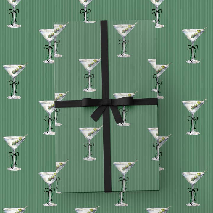 Cami Monet - Wholesale Wrapping Paper Roll - Tini Holiday Martini & Bow Wrapping Paper0
